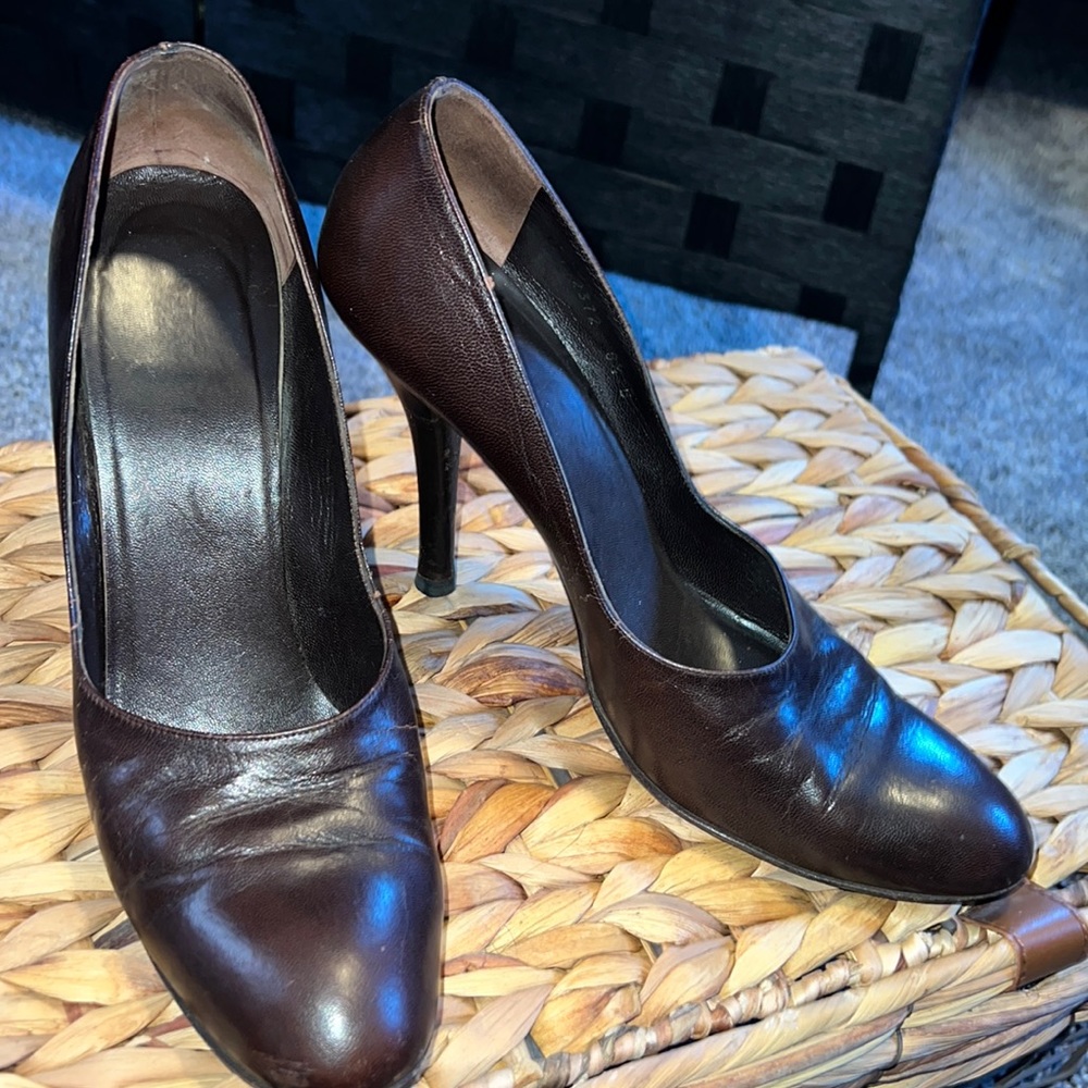 Gucci Brown Leather Pointed-Toe High Heels